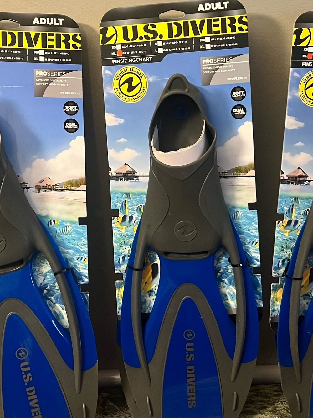 Blue and Gray Adult Snorkel Fins
